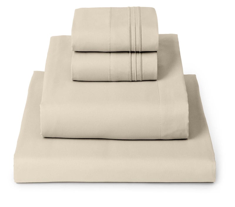 Mellanni California King Sheets Set - 4 PC Iconic Collection Bedding - Hotel Luxury, Extra Soft, Cooling Bed Sheets - Wrinkle, Fade, Stain Resistant (Cal King, Beige) - Image 1